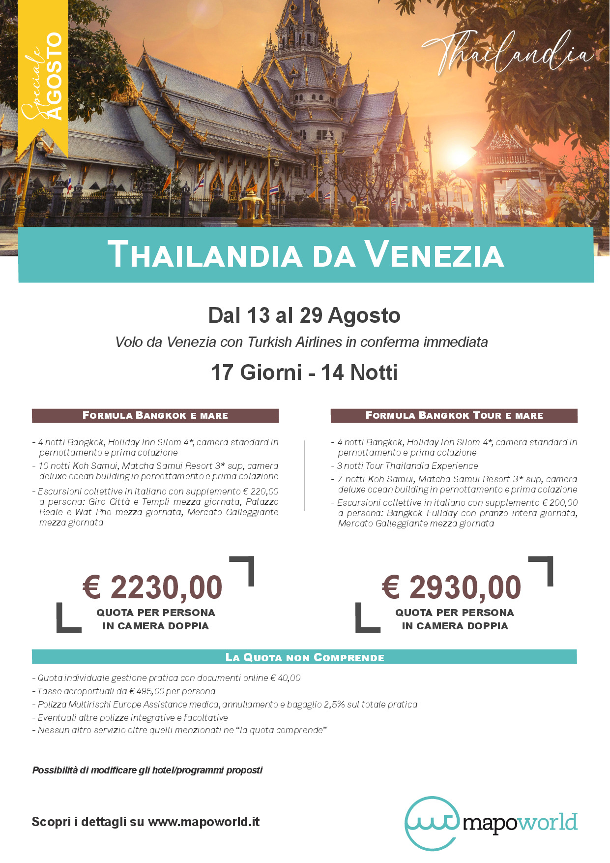 Thailandia da Venezia - Dal 13 al 29 Agosto